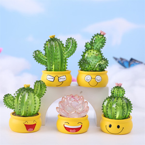 Mini figurine LED <span class=keywords><strong>Cactus</strong></span> vert lumineux, boîte mystère, pour ornement de succulente à motif facial, accessoires de bureau pour écran d'ordinateur - Product Image 4