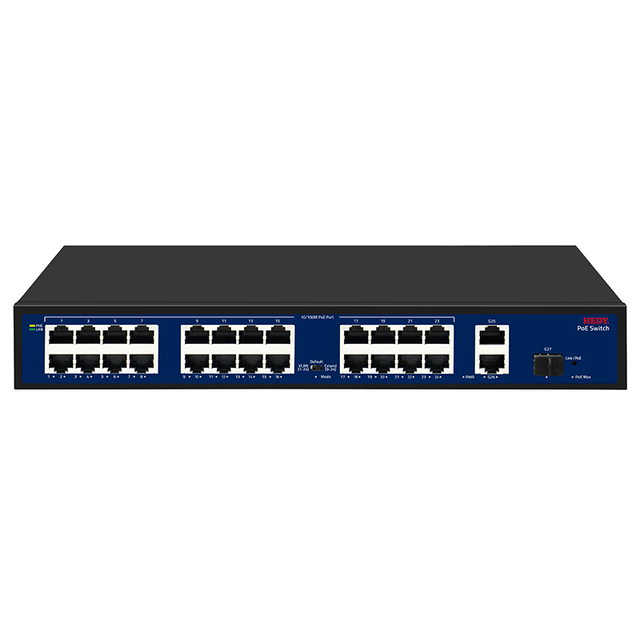 EMI/EMC Compliance AI Watchdog Standard PoE 6KV Surge Protected 10/100Mbps 24 Ports 2 Gigabit 1 SFP Uplink 300W IEEE802.3 Switch