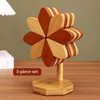 LUMINA Ensemble de 5 dessous-de-plat et sous-verres en bois de noyer écologique, motif éolienne, facile à ranger, pour pots à fondue et cuisson