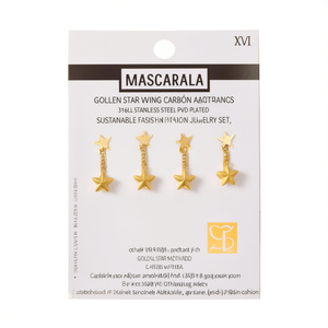 Golden Star <b>Wing</b> Charm <b>Earrings</b> 316L Stainless Steel PVD Plated Sustainable Resistant Fashion Jewelry Set - Product Image 2