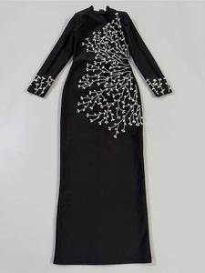 Nouvelle <span class=keywords><strong>robe</strong></span> moulante à col montant et manches longues noire pour femmes, design tendance - Product Image 5