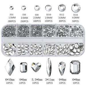 Kit de strass pour ongles en verre, 8 couleurs, boîte longue à 12 compartiments, avec pince à strass et stylo applicateur, pour décorations d'ongles DIY, vente en gros - Product Image 6