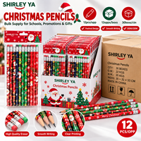 Crayons de Noël avec gomme, lot de 12, vente en gros, crayons en bois HB, fournitures scolaires de Noël, cadeaux de Noël pour enfants, en vrac