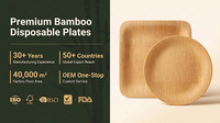 Emballage personnalisé et logo, vaisselle jetable résistante à la chaleur, assiettes en bambou certifiées FSC FDA