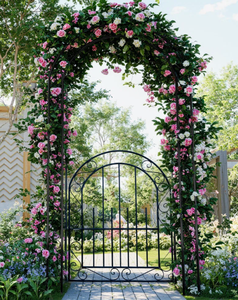 Arche de jardin en métal robuste pour clématites et jasmin parfumé, style Art déco anglais traditionnel, géométrique, avec porte - Product Image 3
