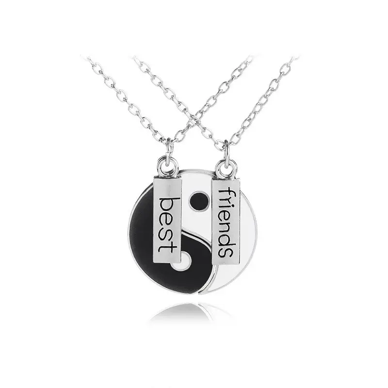 2 unids/set encanto mejores amigos Ying Yang colgantes collares para las mujeres las niñas BFF amistad Color plata Taiji redondo collares