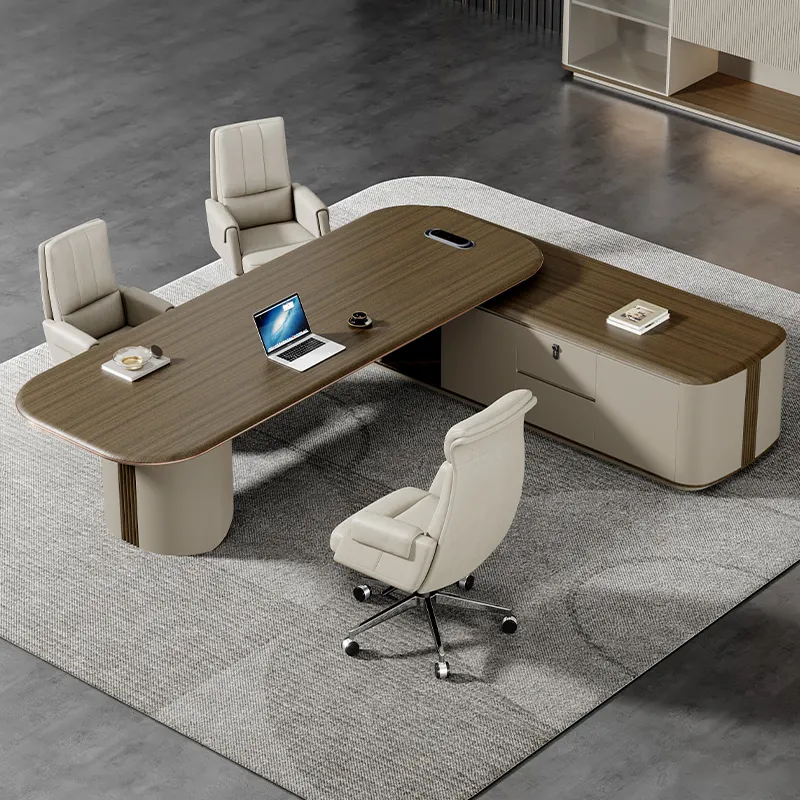 Luxury Modern L Shape Director Manger Ceo Boss Office Furniture Solutions Table Set