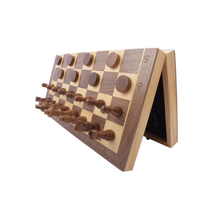 <span class=keywords><strong>Jeu</strong></span> de dames d'échecs de voyage non magnétique personnalisé 15 ''2-en-1 <span class=keywords><strong>jeu</strong></span> de société magnétique avec pièces Staunton jeux de combat en bois ennuyés - Product Image 3