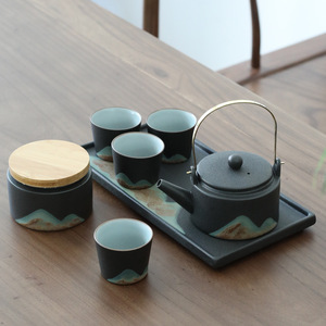 Ceramica nera Kung Fu tea <span class=keywords><strong>set</strong></span> semplice ufficio teiera da tè con vassoio da tè a secco trave di sollevamento <span class=keywords><strong>set</strong></span> bollitore regalo viaggio - Product Image 6