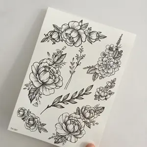 Custom Black Tea Flower Neck Beauty Sticker 175gsm Water Transfer Sketch Flower Grass Sticker Women Men Body Art Temporary Tatt