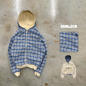 Felpa con Zip Personalizzata da Uomo, Pesante, Lavata, Reversibile, a Quadri, Stile Boxy, <span class=keywords><strong>Abbigliamento</strong></span> <span class=keywords><strong>Streetwear</strong></span>, Produttore - Product Image 5