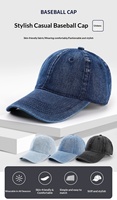 Casquette de baseball 6 panneaux en denim délavé style européen et américain, logo personnalisé, ajustable, 100% coton, calotte souple, tendance urbaine rétro