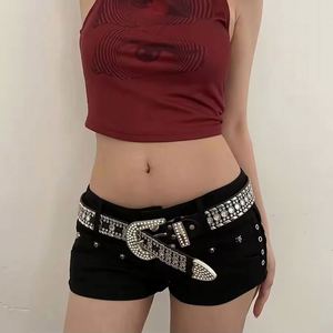 Cinturón Vaquero Unisex con Hebilla de Calavera y Cristales de Imitación Brillantes, de Cuero Vacuno Resistente e Impermeable, con Detalles de Aleación, de Lujo - Product Image 2