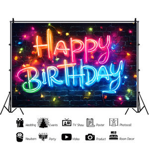 Toile de fond d'anniversaire néon phosphorescente-Mur de briques urbaines avec fond de <span class=keywords><strong>photographie</strong></span> Funky Graffiti Hip Hop Teen Séance photo - Product Image 2