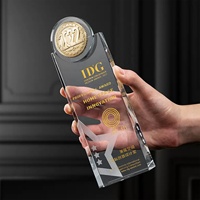 Décoration Design Clair K9 CrystalAward PlaqueTop Logo Trophée Métal Nouvelles Médailles Personnalisées Cercle Belle Boîte Cadeau Plaques De Sport