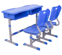 Ensemble de bureau et chaise d'école réglables avec dossiers ventilés, longue table d'étude avec deux boîtes à livres, mobilier de classe durable
