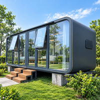 Maison capsule spatiale en structure acier préfabriquée, panneaux sandwich, idéale pour appartement, maison d'hôtes, bureau de jardin, ou pièce de jardin.