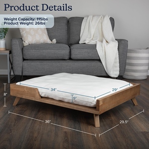 Erhöhtes Hunde bett 36x29,5 Zoll-Moderner Holzrahmen aus der Mitte des Jahrhunderts mit gepolstertem Kissen für mittelgroße bis große Haustiere - Product Image 4