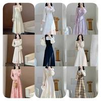 Gaun Wanita Berkualitas Tinggi Motif Bunga Cetak Floral V-Neck Model A-Line Kasual Bahan Chiffon Grosir