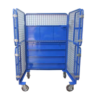 Chariot de manutention portable à 3/4 côtés, revêtement poudré, capacité de charge 350 kg, empilable, en acier, pour entrepôt, supermarché, logistique