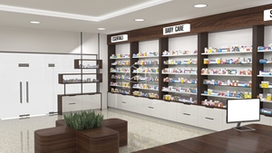 Arredamento per Negozi Medici, Design di Bancone per Farmacia in Blu e <span class=keywords><strong>Bianco</strong></span> - Product Image 6