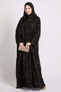 Vestido largo modesto Leduo con flores y hojas personalizadas – Abaya con puños fruncidos y hiyab para mujeres musulmanas - Product Image 2