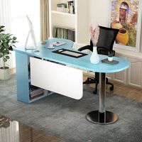 Bureau d'angle incurvé moderne LINOU en bois massif avec bibliothèque intégrée, table d'étude et de travail informatique, table de diagnostic et de traitement individuelle