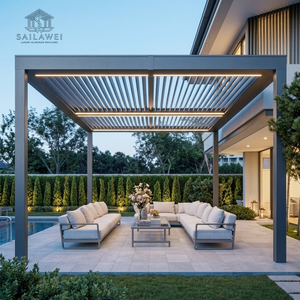 Pergola en aluminium sur mesure OEM 4x3m avec toit à lames motorisé, imperméable, <span class=keywords><strong>pavillon</strong></span> de jardin de luxe pour petits espaces de vie, nouvelle vente chaude - Product Image 1
