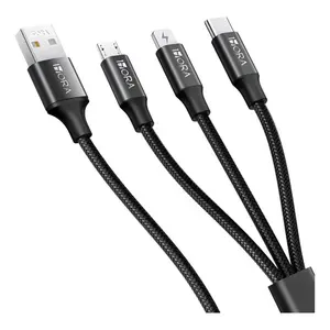 Cable de Carga Rápida USB-C Portátil Reforzado 3 en 1 Negro para iPhone, Motorola y Samsung - Product Image 1