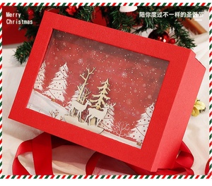 Grosir untuk TikTok dekorasi Natal indah persegi kayu ukiran kotak hadiah kardus untuk kemasan kosmetik rusa dan pohon - Product Image 5