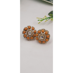 Boucles d'oreilles en forme de fleur, bijoux en argent 925, boucles d'oreilles en corail avec pierres orange et cristaux disposés dans un motif floral, ensemble - Product Image 1