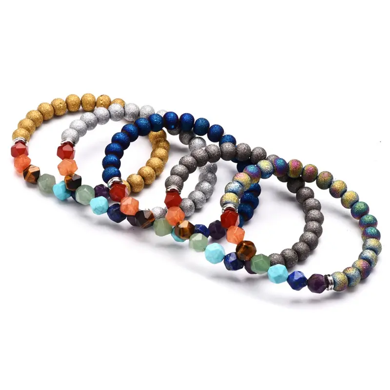 Colorful Natural Stone Beads Bracelet Charm Couple Bracelet Energy Crystal Beads Yoga Jewelry Unisex