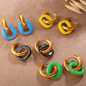 Geometric Huggie <b>Earrings</b> Zinc Alloy Stainless Steel <b>Post</b> Party Women Colorful Fashion Jewelry - Product Image 2