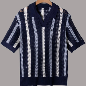 Maglietta estiva da uomo <span class=keywords><strong>a</strong></span> maniche corte, stile design minimalista con Top geometrico in maglia <span class=keywords><strong>a</strong></span> righe <span class=keywords><strong>a</strong></span> girocollo - Product Image 1