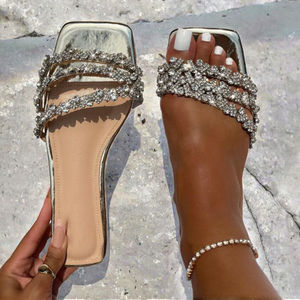 Nueva Tendencia de Moda 2025, Sandalias Planas Cómodas para Mujer con Pedrería, Punta Cuadrada, para Exteriores - Product Image 3