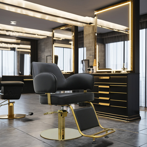 Silla de <span class=keywords><strong>Barbero</strong></span> Sulin <span class=keywords><strong>Elegante</strong></span> Negra, Giratoria 360 Grados, Reposapiés Ajustable, Cuero PU Impermeable y Resistente al Desgaste, para Salones de Belleza - Product Image 1
