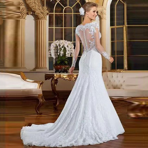 Mermaid Lace Wedding Dress V-Neck Illusion Sleeves White Bridal Gown 2026 - Product Image 4