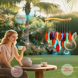 Nouvelle Arrivée <span class=keywords><strong>Carillon</strong></span> Éolien de Jardin et Décoration Suspendue Créative en Fer et Verre Teinté – Motif Feuilles pour Jardins et Maisons - Product Image 4