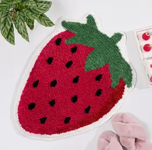 草莓奢华吸水防滑红色浴室簇绒垫水果造型趣味超柔软毛绒超细纤维浴垫