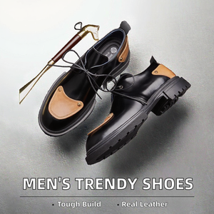 Chaussures en cuir décontractées tendance pour hommes Bout rond Lacets Cuir véritable Chaussures basses pour mariage Printemps Été & Automne - Product Image 2