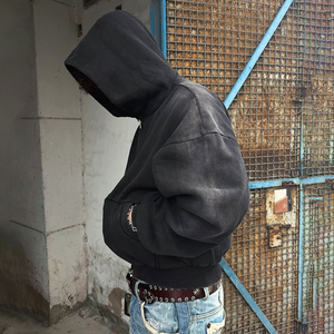 Oversized Weight Acid Wash Hoodies Custom High Quality Hoodie Manufacturers 460 500gsm Cotton Blank Plain <b>Zip</b> <b>Up</b> <b>Jackets</b> For Men - Product Image 3