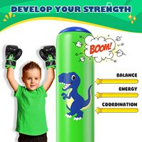 Sac de frappe gonflable en PVC écologique de qualité supérieure pour enfants, motif dinosaure, 48 pouces, ensemble d'entraînement stable pour les 3-6 ans, Karaté Taekwondo