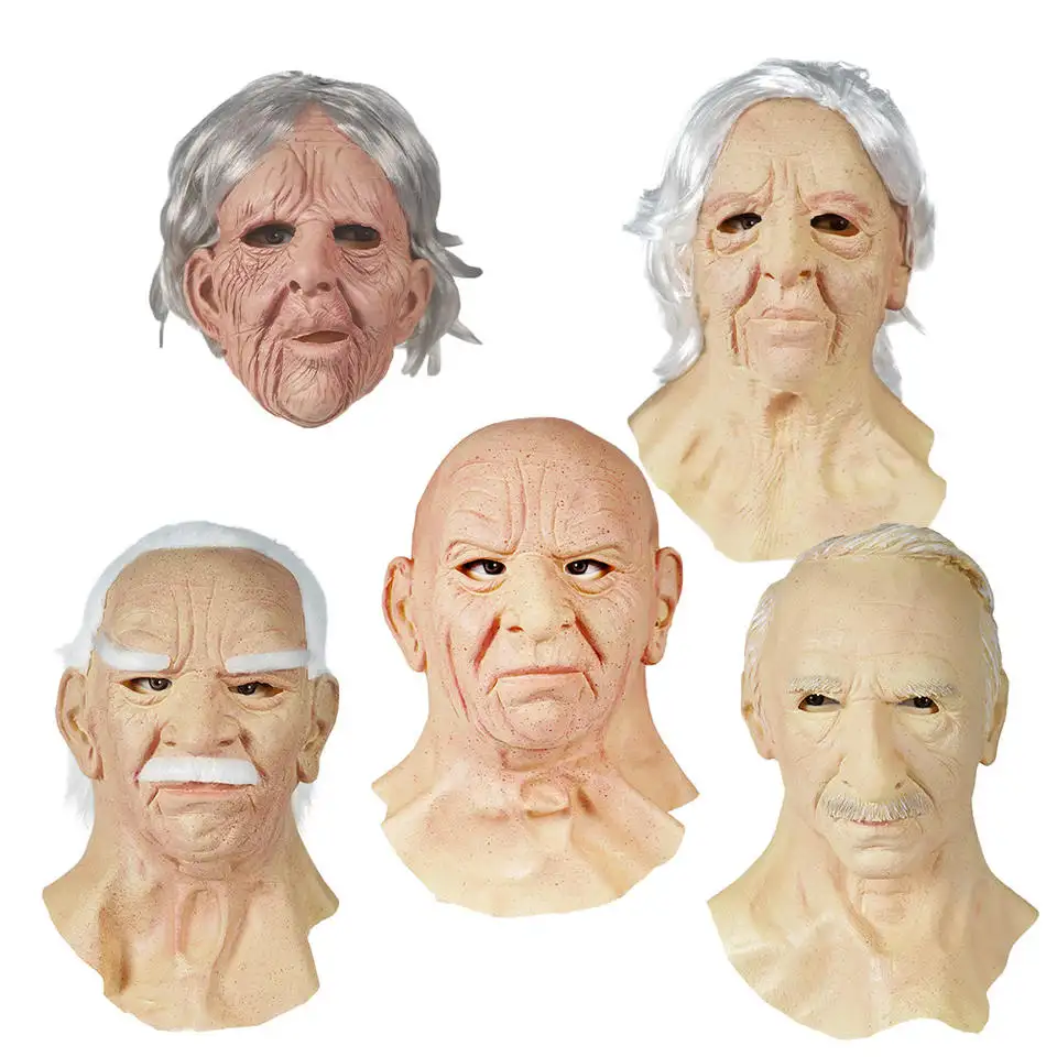 Nicro Latex Wrinkles Realistic Bald Old Man Women Latex Mask Halloween Party Mask Horror Halloween Mask