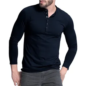 Großhandel Henley Shirt Langarm T-Shirt Männer Rundhals ausschnitt T-Shirt benutzer definierte Button-up-Arbeits hemden