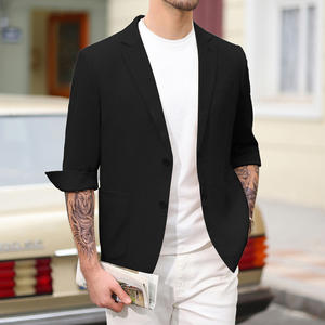 เสื้อเบลเซอร์ผู้ชายแขน 3/4 แบบลำลอง กระดุมสองเม็ด ปกแหลม ทรงเข้ารูป แขนสั้น ผ้าลินิน - Product Image 5