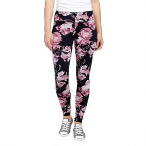 Leggings pour femmes à taille mi-haute, imprimé floral, longueur cheville, extensibles, tricotés en spandex et polyester, décontractés, pour l'été - Product Image 1
