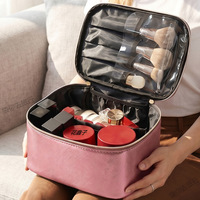 Trousse de maquillage vintage à imprimé léopard, compartiments transparents pour pinceaux, compartiments divisés, grande capacité, sac de rangement cosmétique de voyage imperméable
