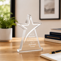 Trophée en acrylique étoile creuse gravé sur mesure avec base, plaque en acrylique avec citation inspirante, cadeau de reconnaissance pour le personnel, décoration de bureau