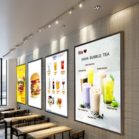 Boîte Lumineuse Publicitaire LED Fine A1A2A3A4 avec Panneau Avant en Verre Cadre Clic Aluminium pour Intérieur Restaurants Magasins Cadre Affiche LED