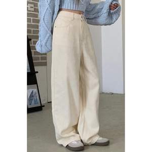 Jeans Crème à Jambes Larges pour Femmes, Mode Luxe Funky, Taille Haute, Coupe Ample, Tissu Écologique, Denim, Taille 26-40 OSCA - Product Image 2